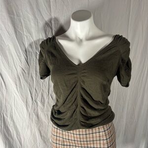 Express Green Puff Sleeve Ruched Blouse